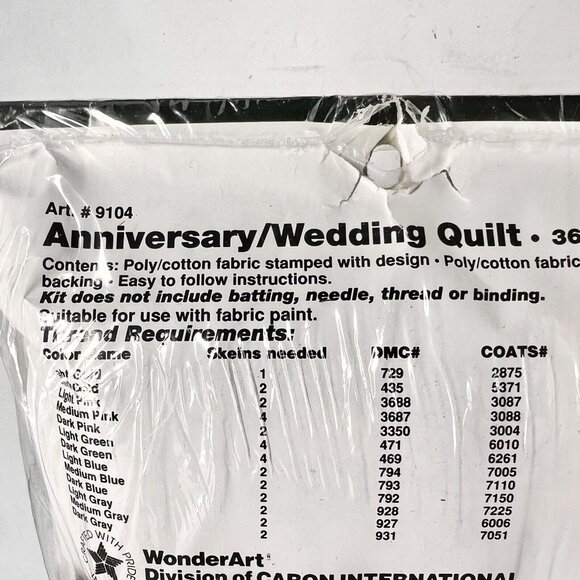 WonderArt Anniversary /Wedding Lap Quilt/Wall Hanging Kit 36”X 36” New Old Stock - Picture 6 of 8